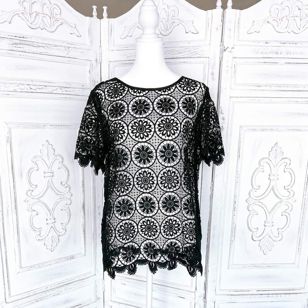 Banana Republic Black Medallion Lace Top